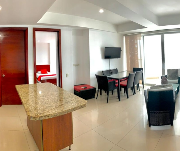 Vista interior de la sala del apartamento vacacional 1102 palmetto uno cartagena