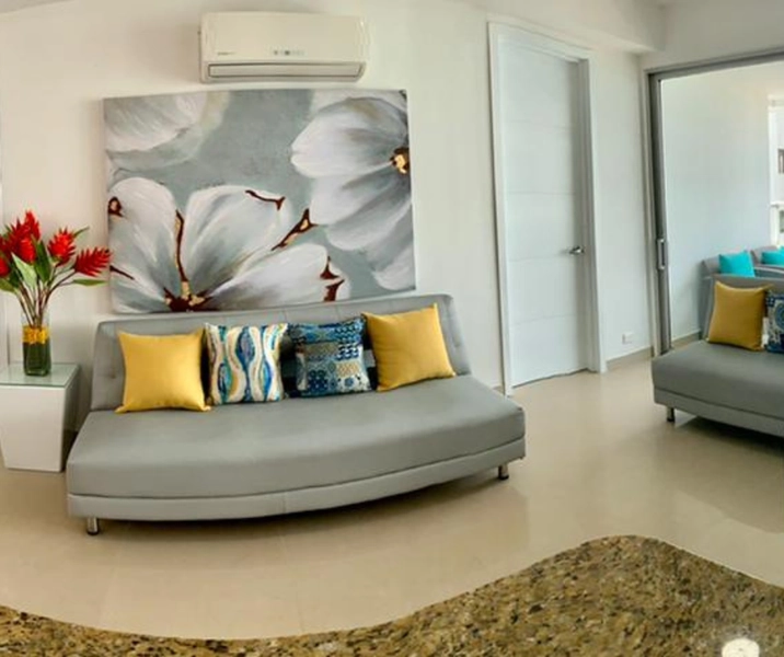 Sofa cama de la sala del apartamento 1104 Edificio Palmetto Cartagena