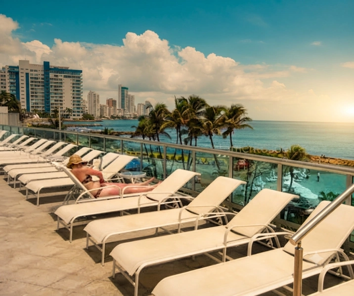 Area de asoleadoras de la piscina en el Edificio Palmetto Cartagena