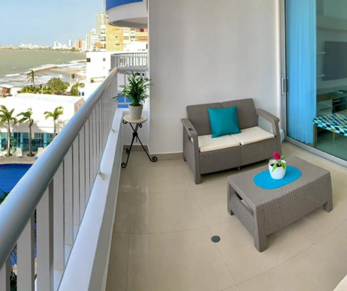 Balcón con maravillosa vista al mar del apartamento vacacional 604 Edificio Renta vacacional en Cartagena, Edificio Palmetto Cartagena