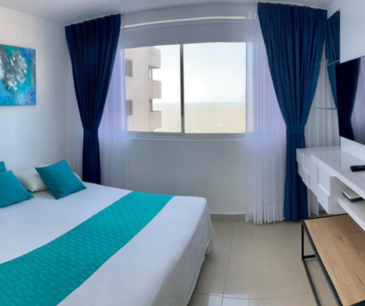 Vista de la Alcoba Principal hacia el mar del apartamento vacacional 604 Edificio Renta vacacional en Cartagena, Edificio Palmetto Cartagena